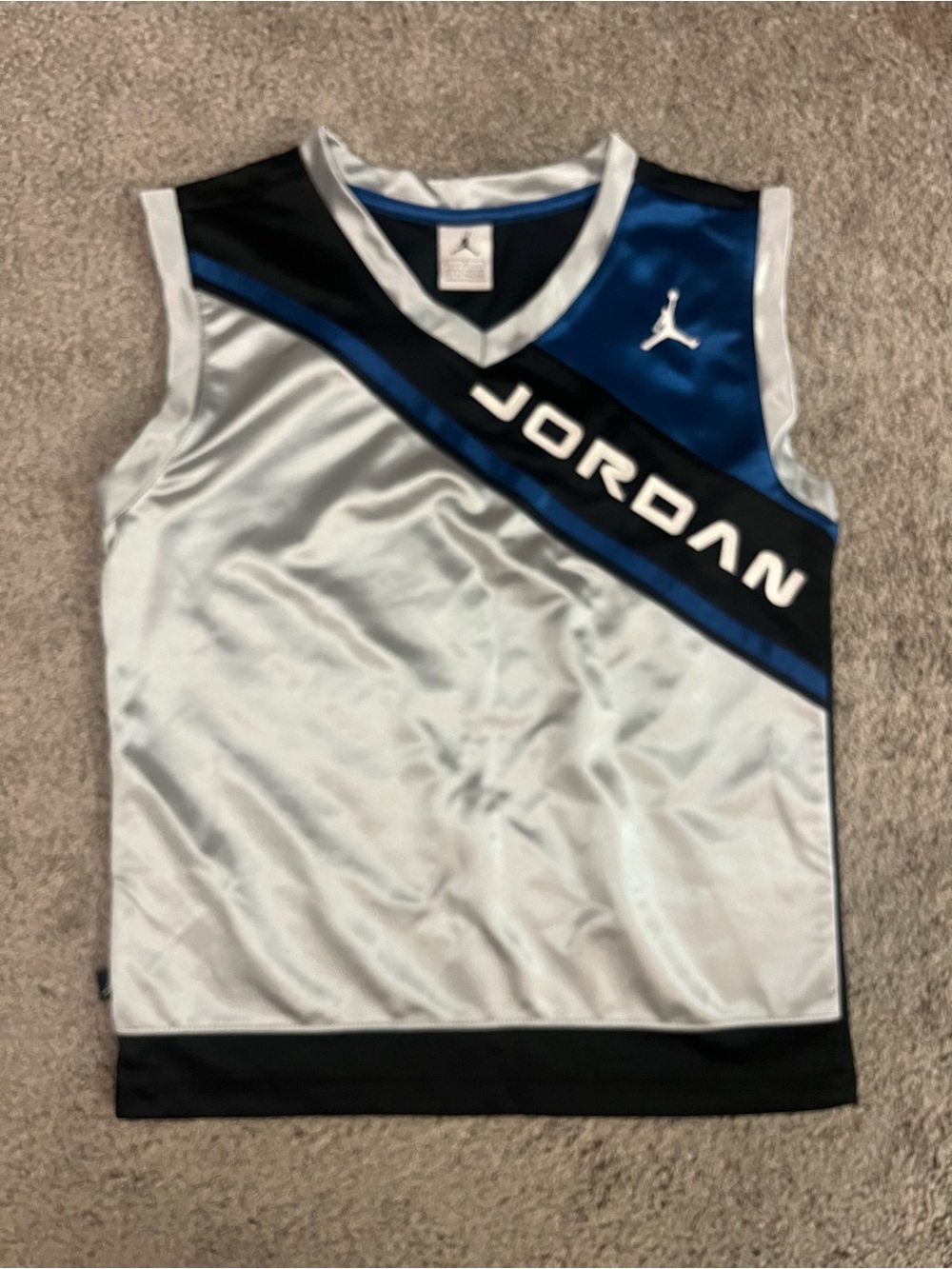 Jordan Silver, Blue & Black Sleeveless Basketball Jersey